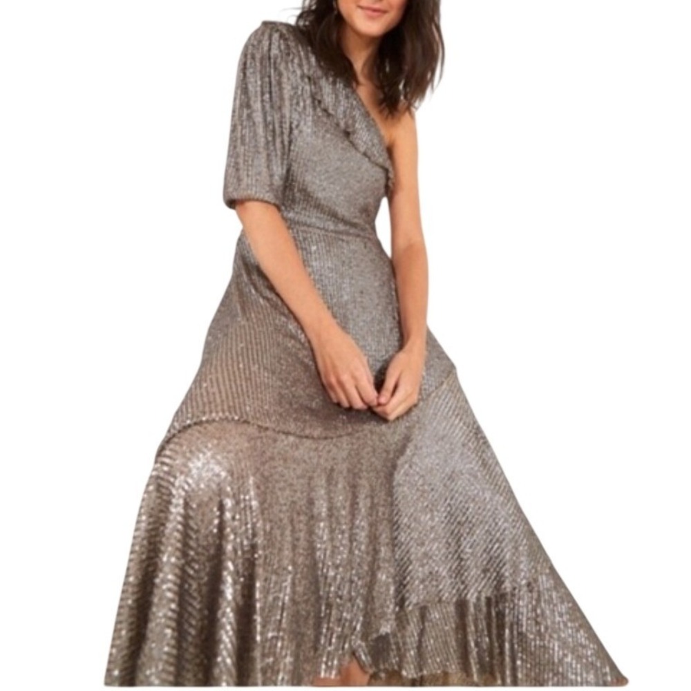 FARM Rio One Shoulder Sequin Maxi Party Dress S NWT Silver Multi $385 Retail